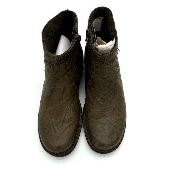 Clarks Bendables Crinkle Leather Wedge Casual Bootie Olive Green 68741 Size 8.5M - Picture 4 of 5